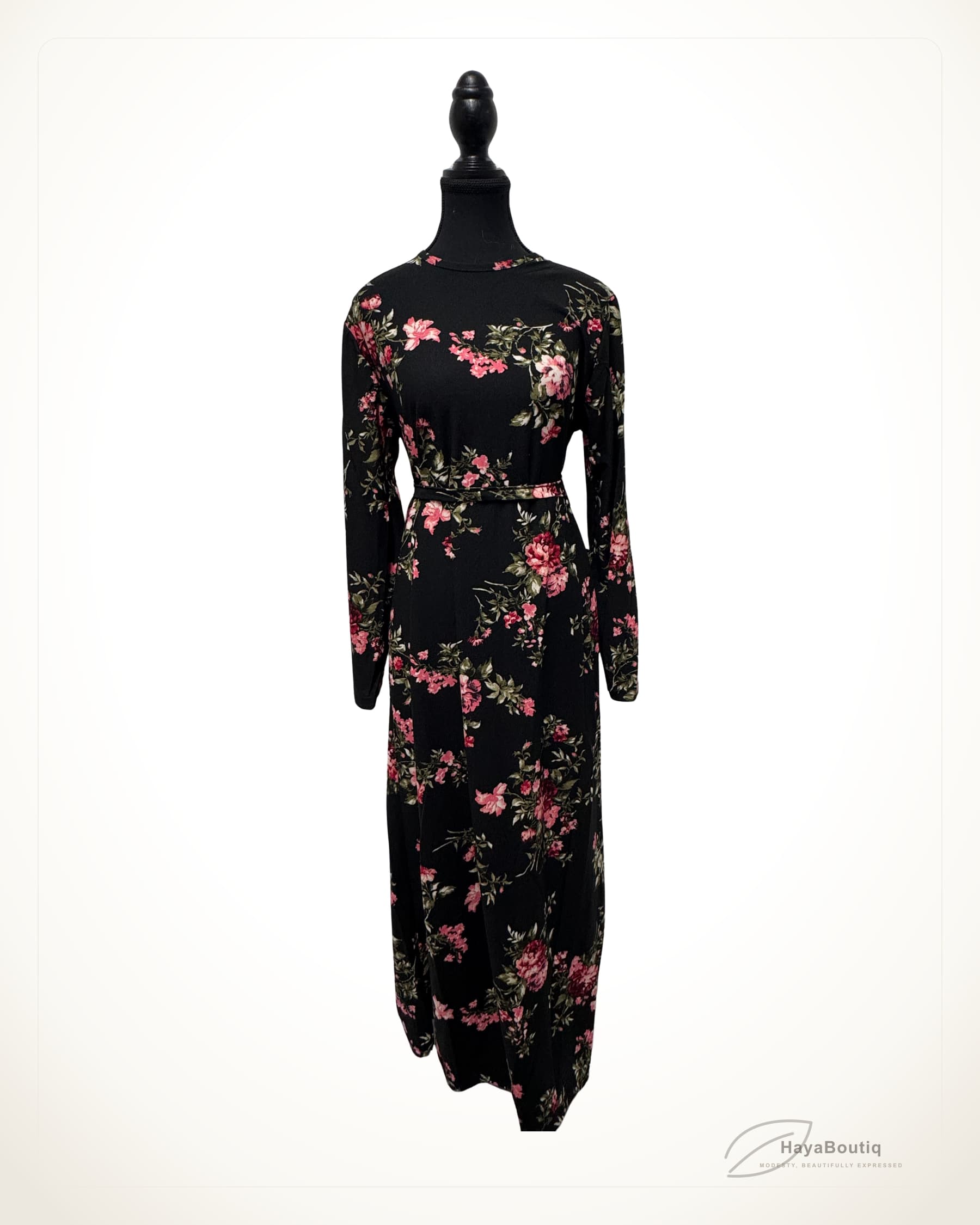 Black Floral Belted Dress