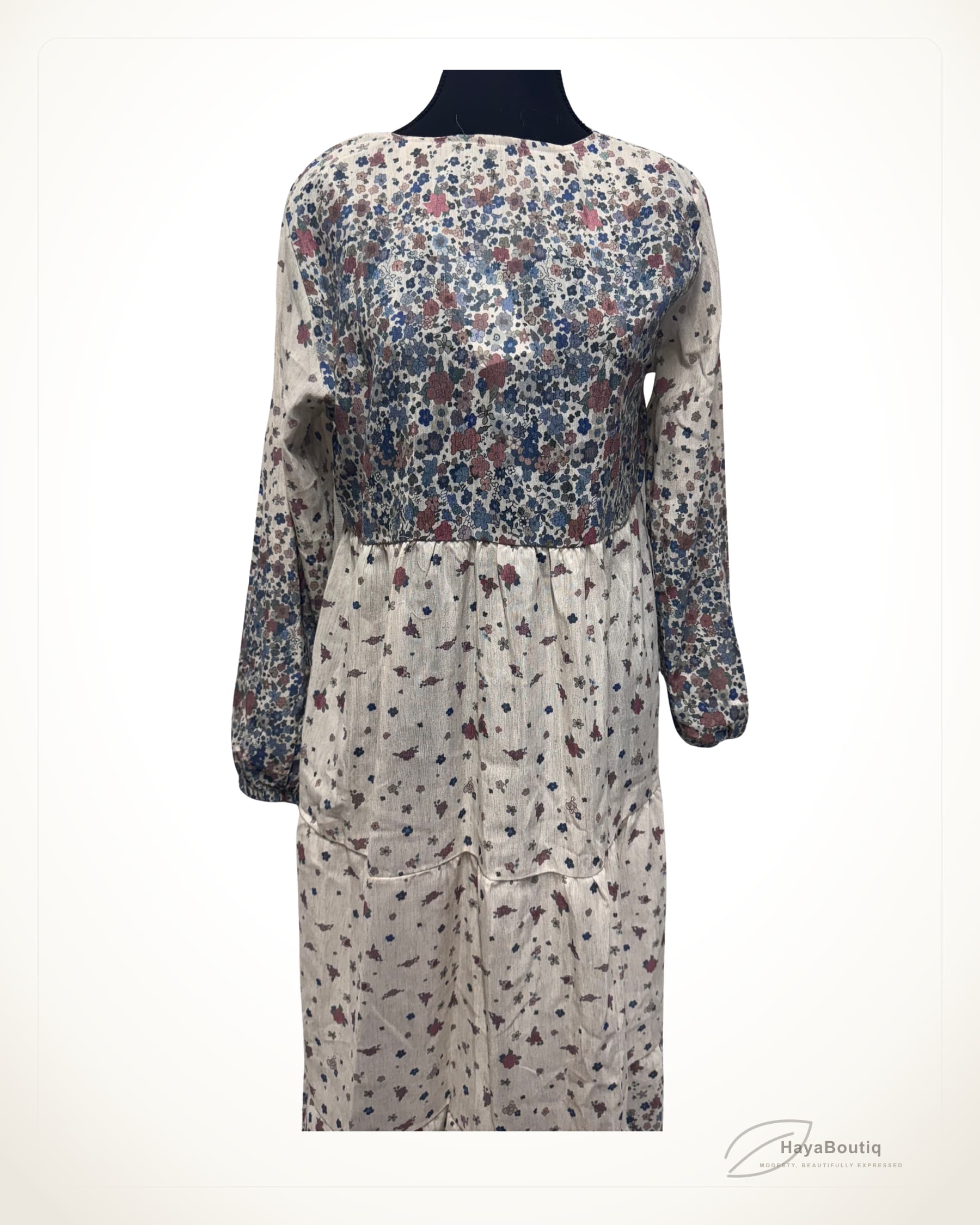 Ivory Blue Floral Tiered Dress